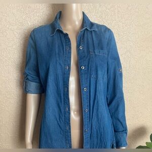 Kenneth Cole Reaction Blue Denim Chambray Tunic Shirt - Size S